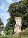 SX09658 Single wall of Crickhowell Castle tower by playground equipement.jpg